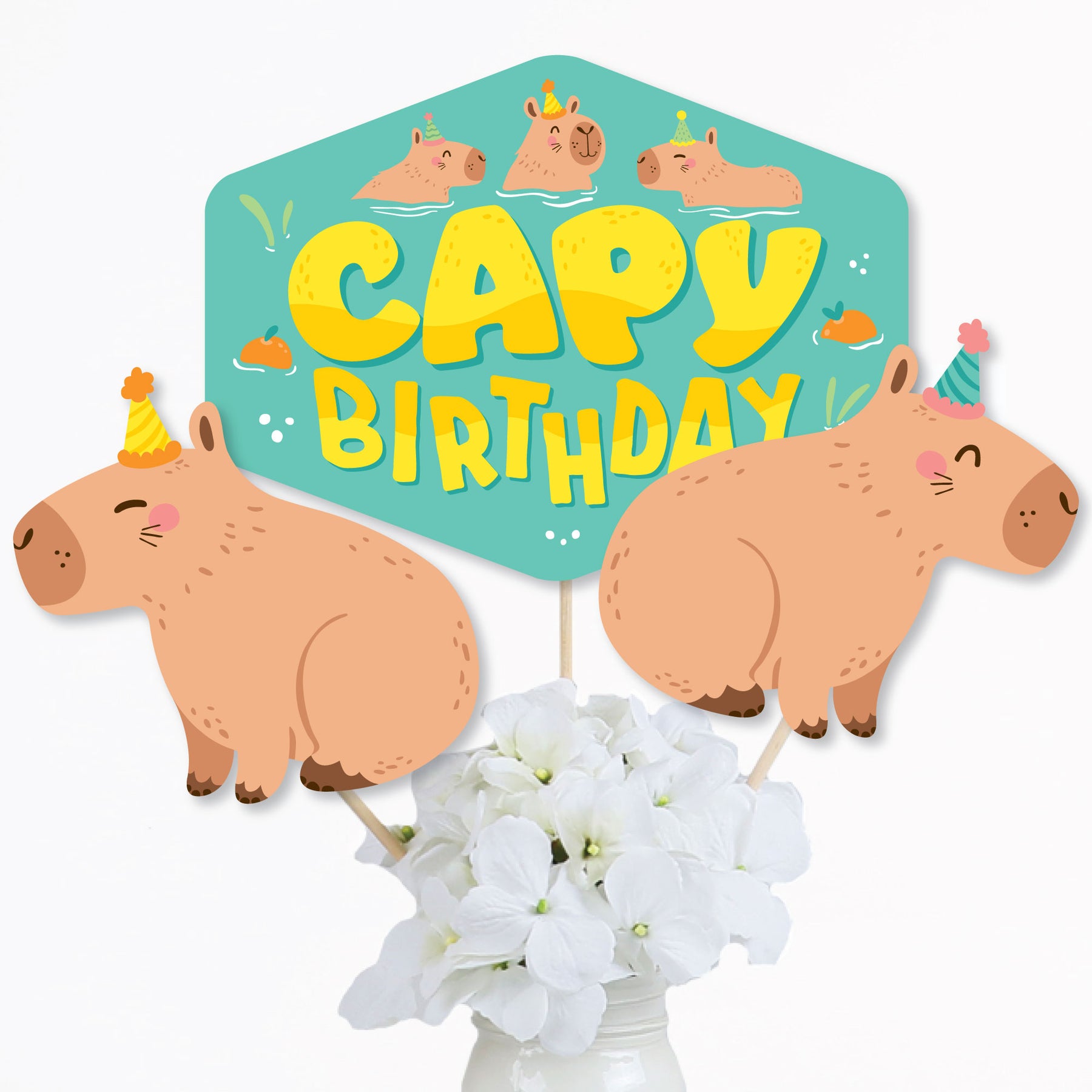 Capy Birthday Capybara Party Centerpiece Sticks Table Toppers Set Capy birthday capybara party centerpiece sticks table toppers set