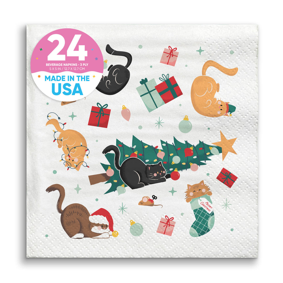 Napkins - Cat Christmas - 24 Ct