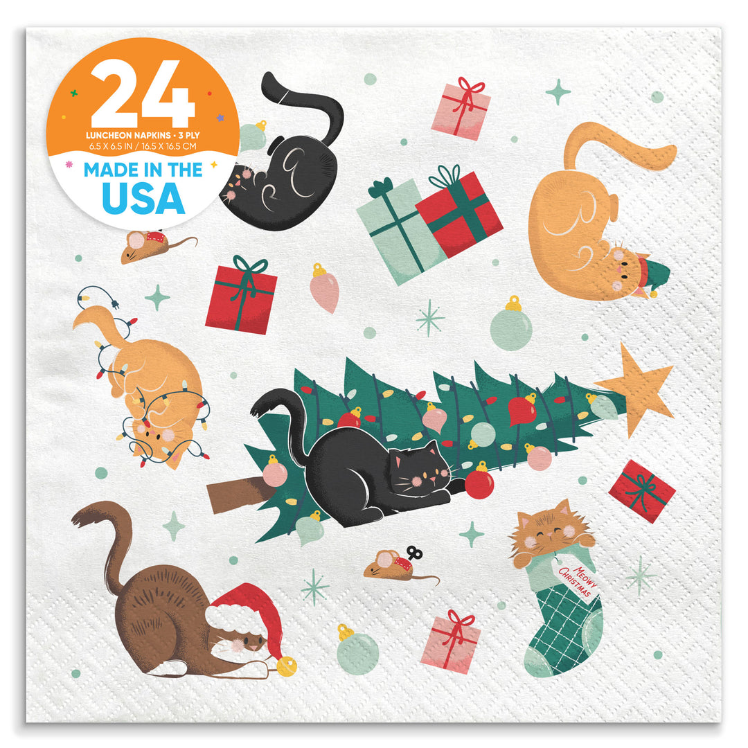 Napkins - Cat Christmas - 24 Ct