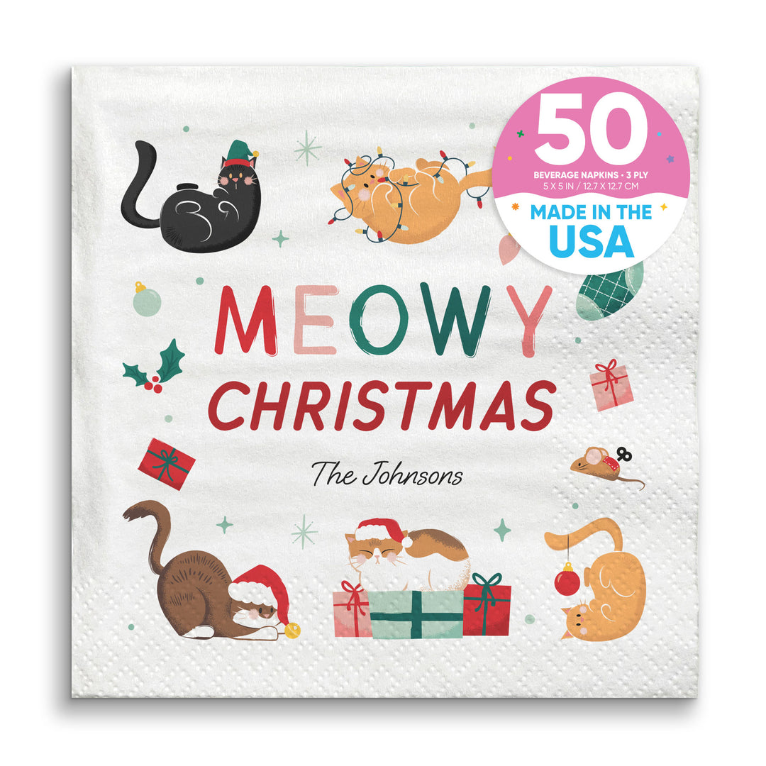Custom Text Napkins - Cat Christmas