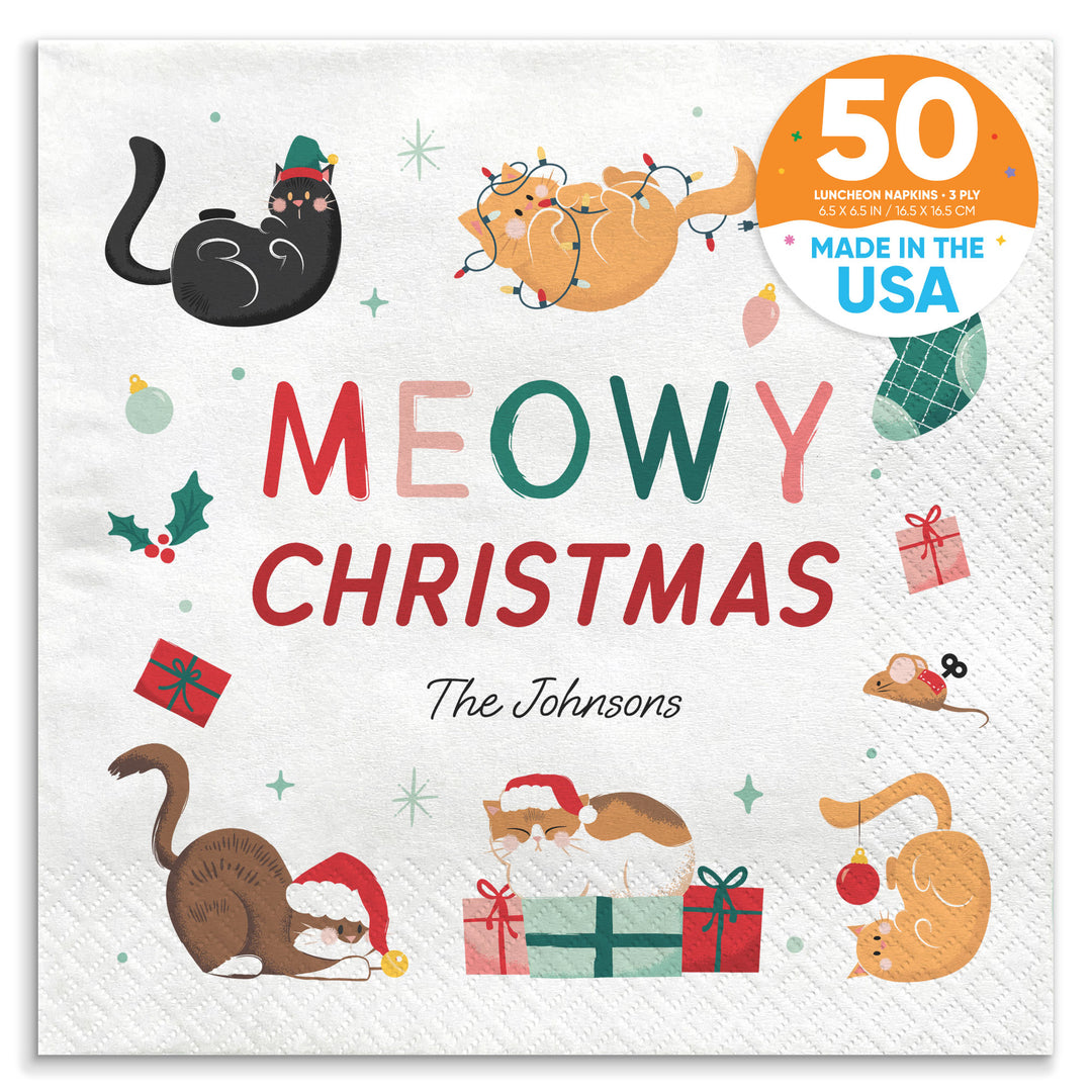 Custom Text Napkins - Cat Christmas