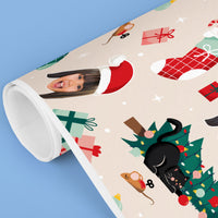 Custom Face Wrapping Paper - Cat Christmas