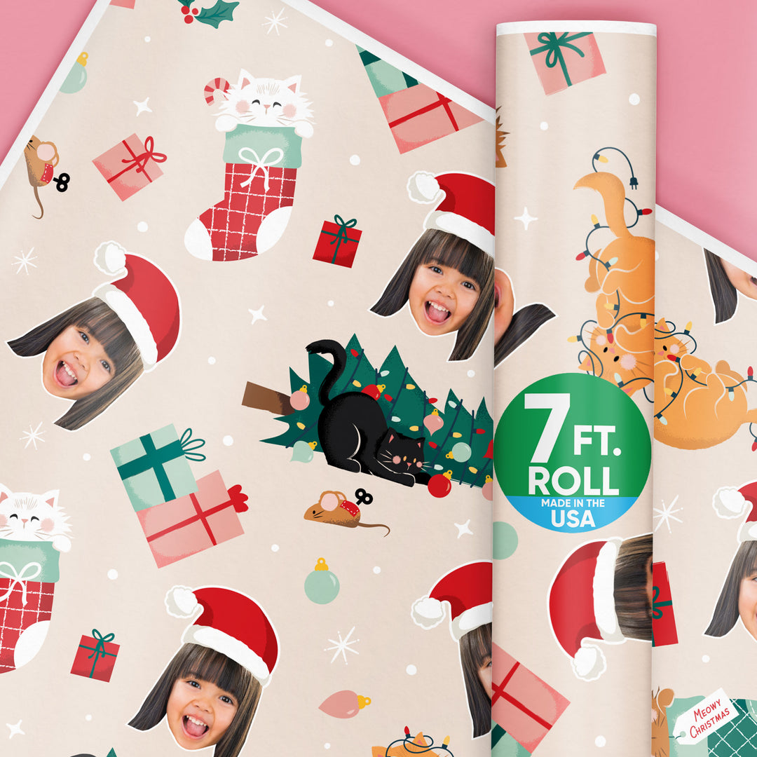 Custom Face Wrapping Paper - Cat Christmas