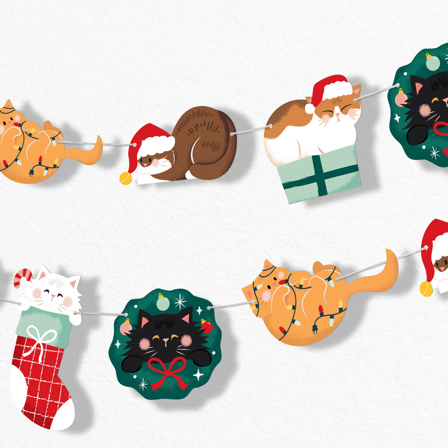 Cat Christmas Garland Banner - 15 Pc
