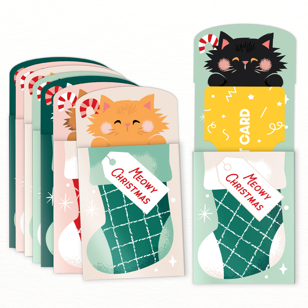 Big Dot of Happiness Cat Christmas Gift Card Holders with Envelopes, Pets Holiday Money Holders & Sleeves, Assorted Holiday Nifty Gifty Pack, Set of 8