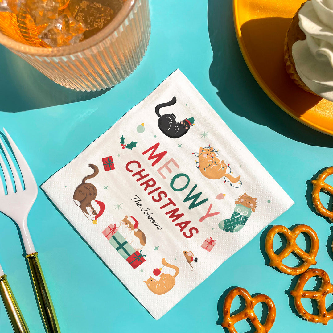 Custom Text Napkins - Cat Christmas