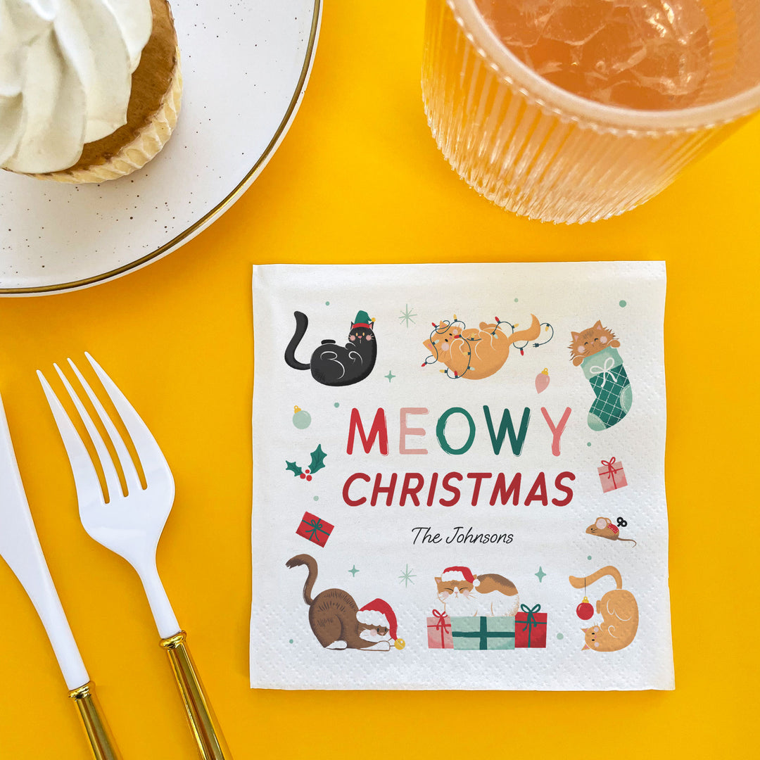 Custom Text Napkins - Cat Christmas