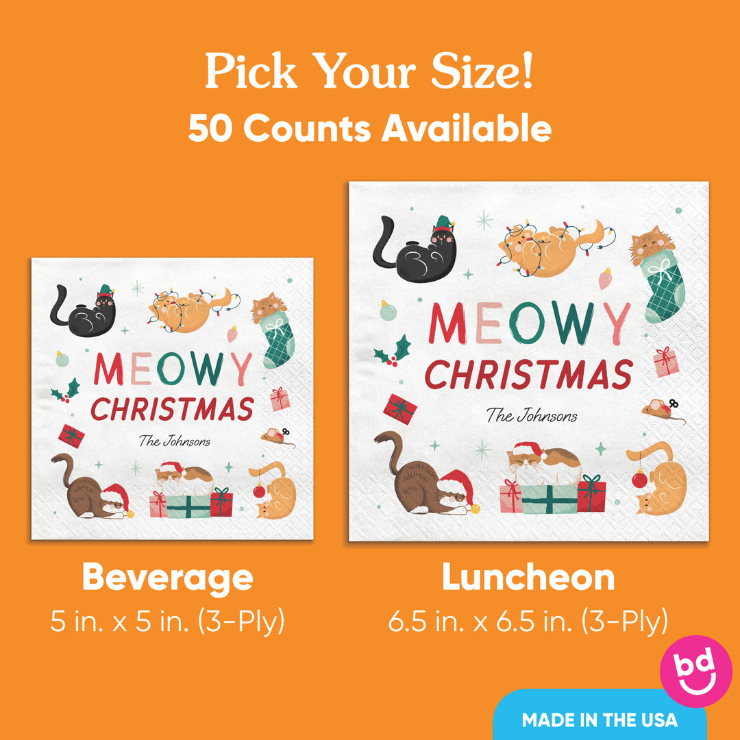 Custom Text Napkins - Cat Christmas