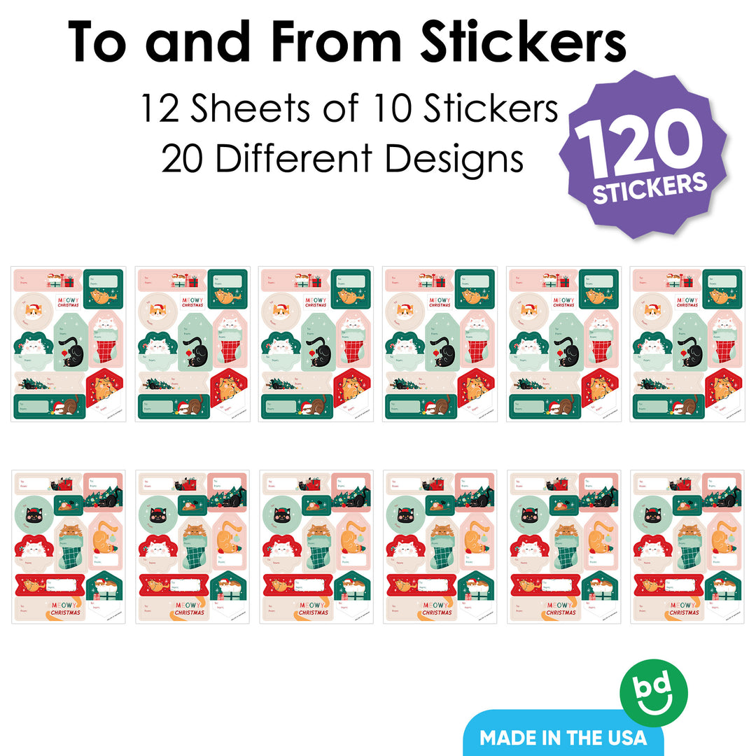 Cat Christmas To and From Stickers - 12 Sheets