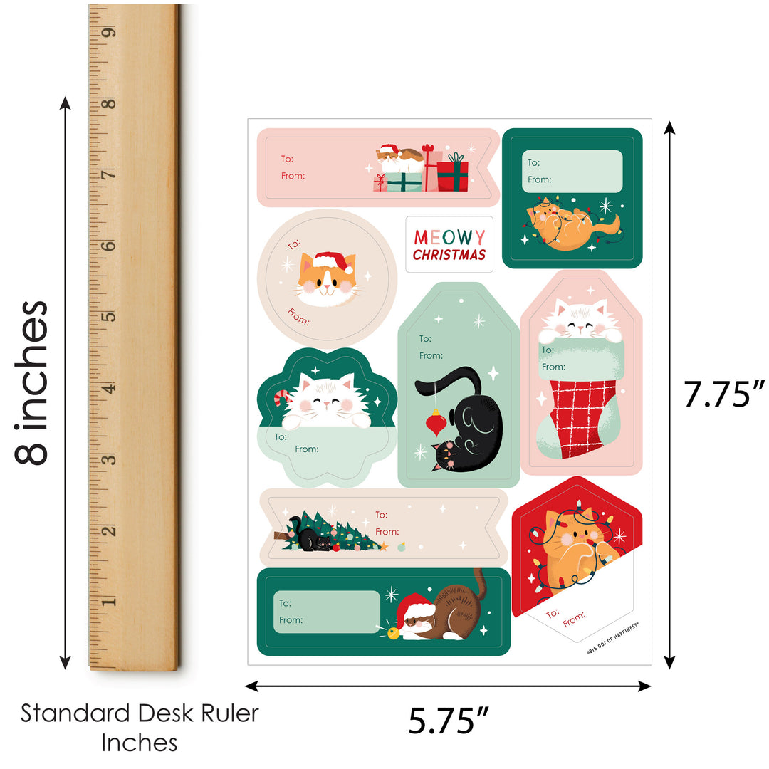 Cat Christmas To and From Stickers - 12 Sheets