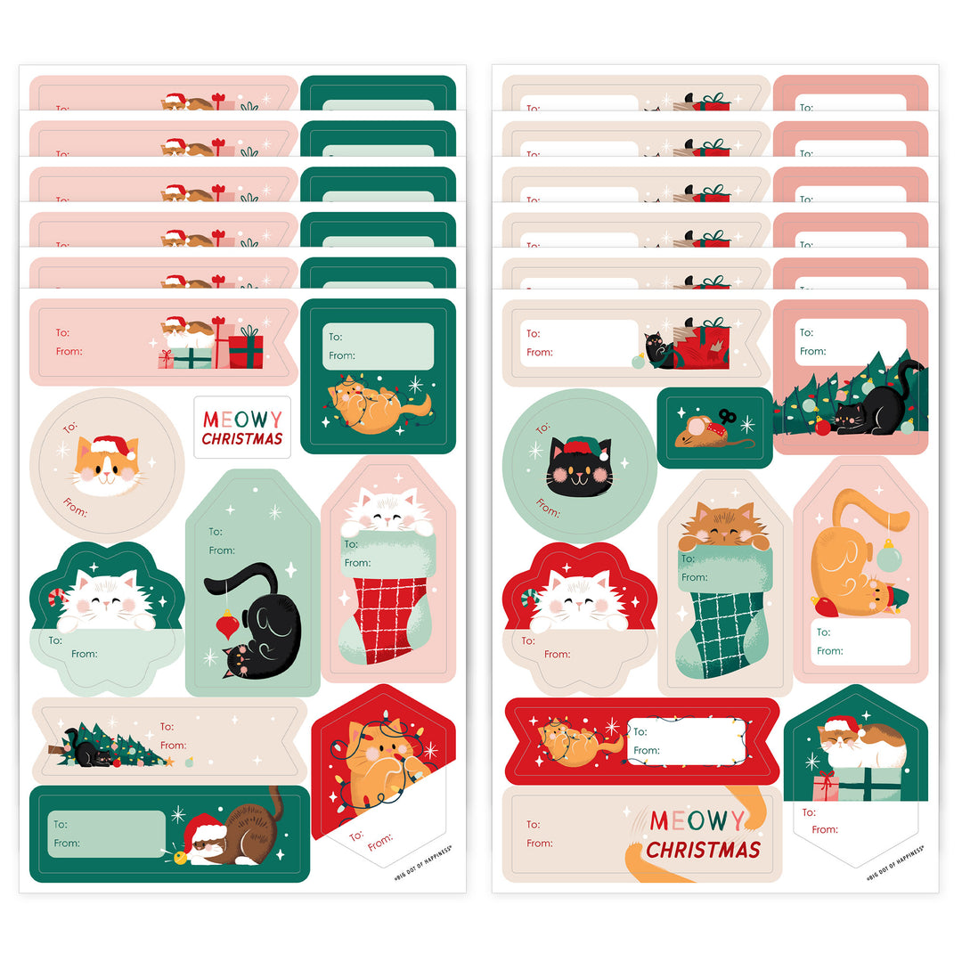 Cat Christmas To and From Stickers - 12 Sheets