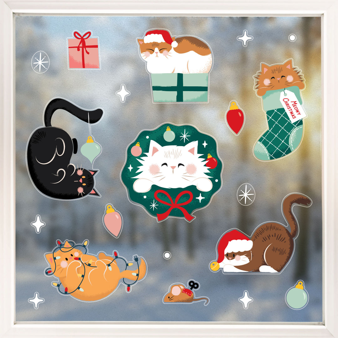 Cat Christmas Window Clings