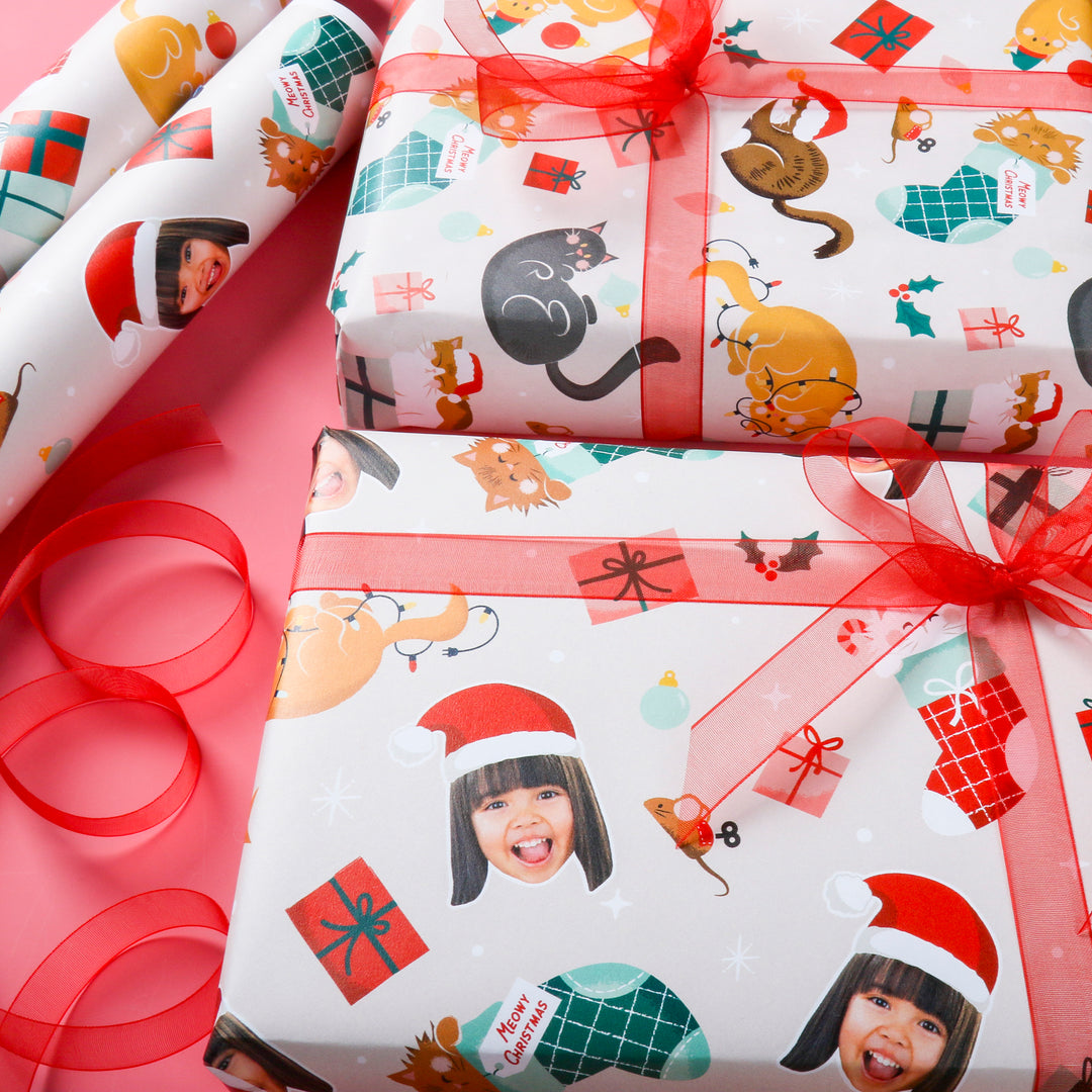 Custom Face Wrapping Paper - Cat Christmas