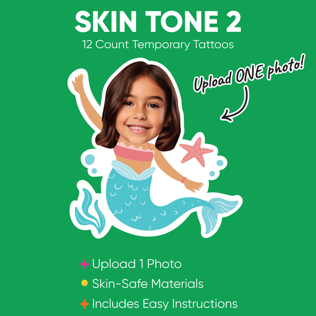 Custom Face Mermaid Temporary Tattoos - 12 Ct