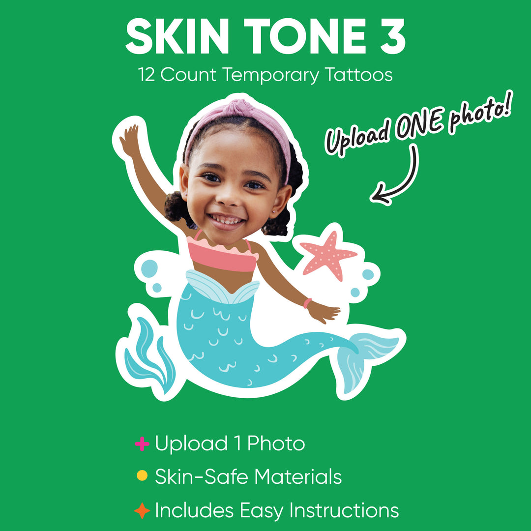 Custom Face Mermaid Temporary Tattoos - 12 Ct