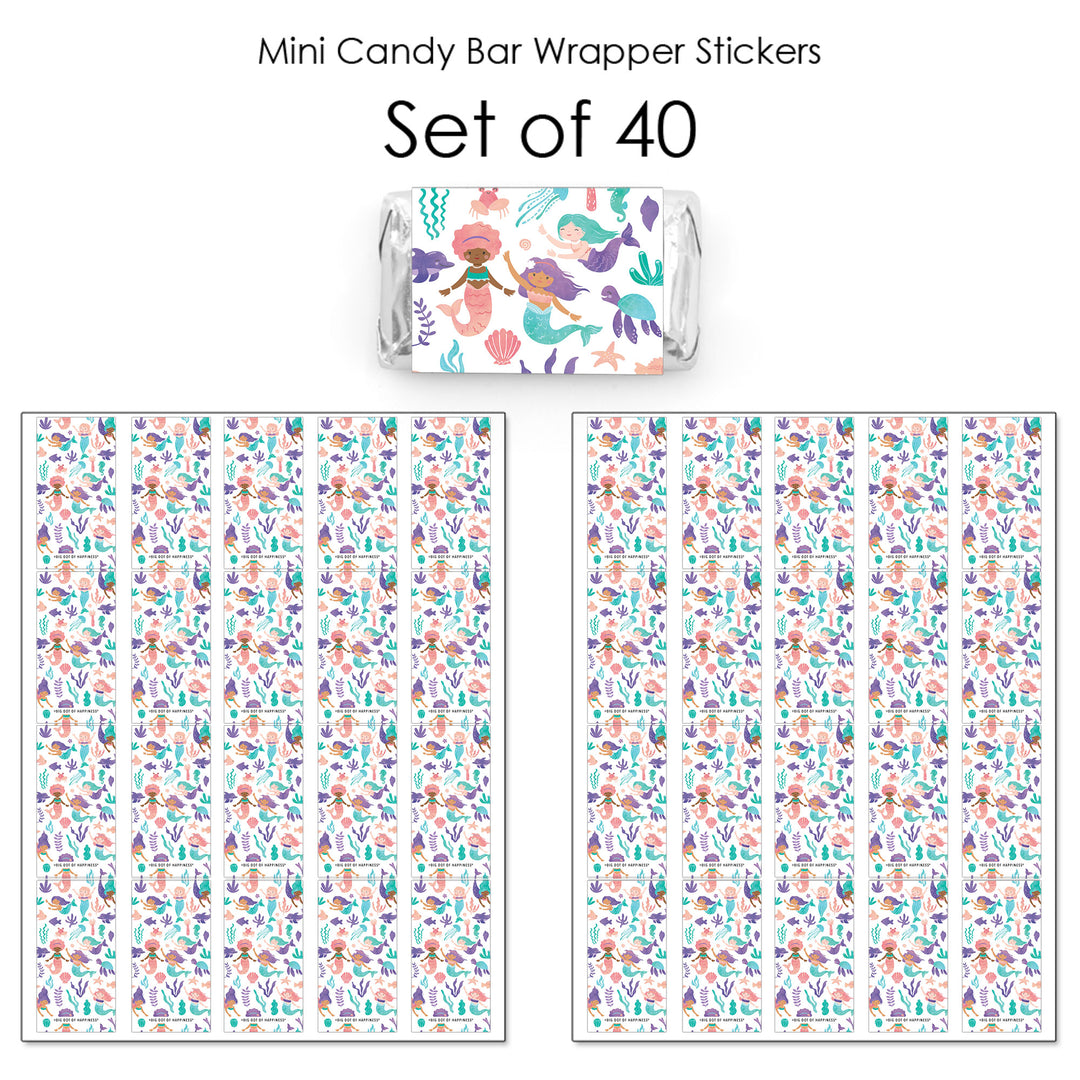 Mermaid Mini Candy Bar Wrapper Stickers - 40 Ct