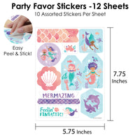 Mermaid Birthday Party Favor Stickers - 12 Sheets - 120 Stickers