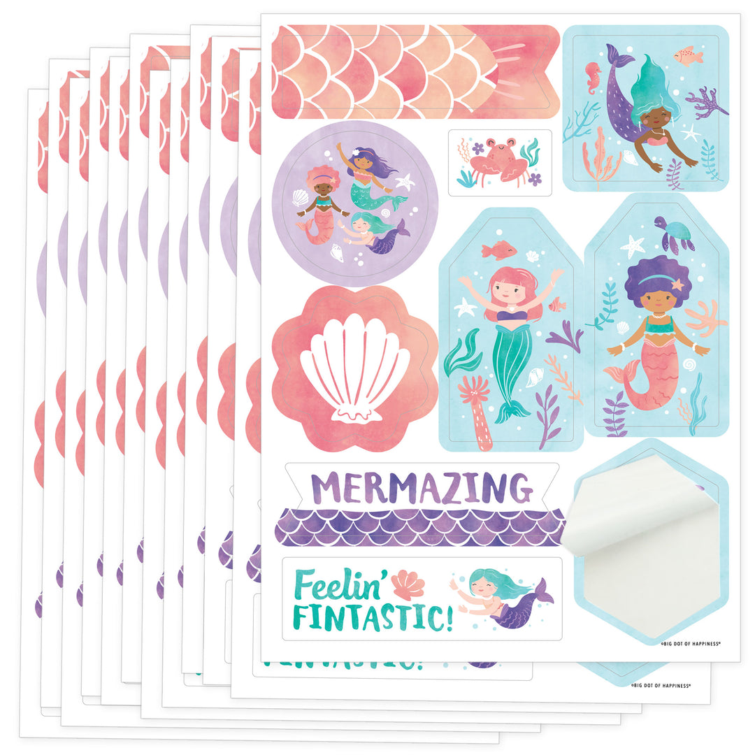 Mermaid Birthday Party Favor Stickers - 12 Sheets - 120 Stickers