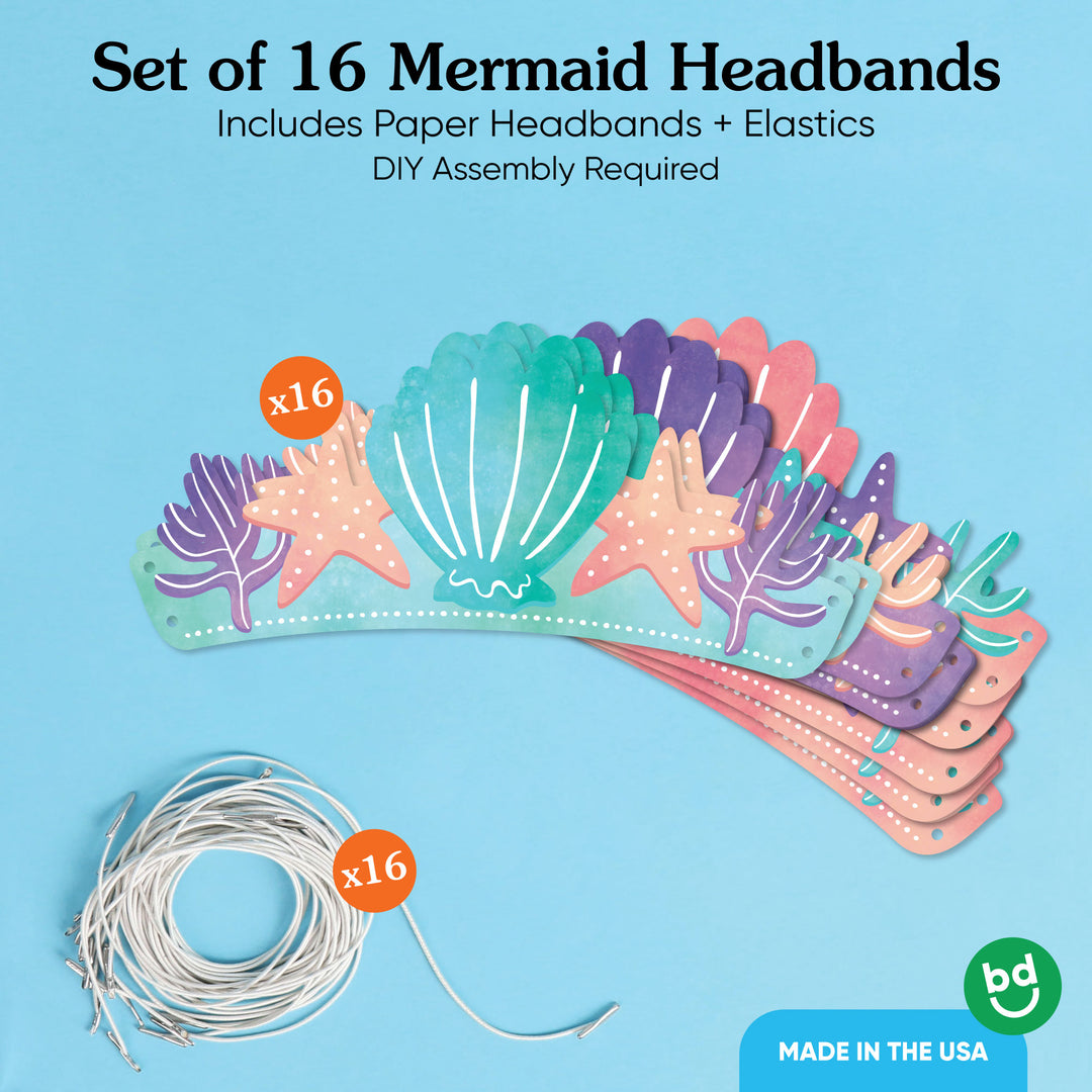 Mermaid Paper Crown Headbands - 16 Ct