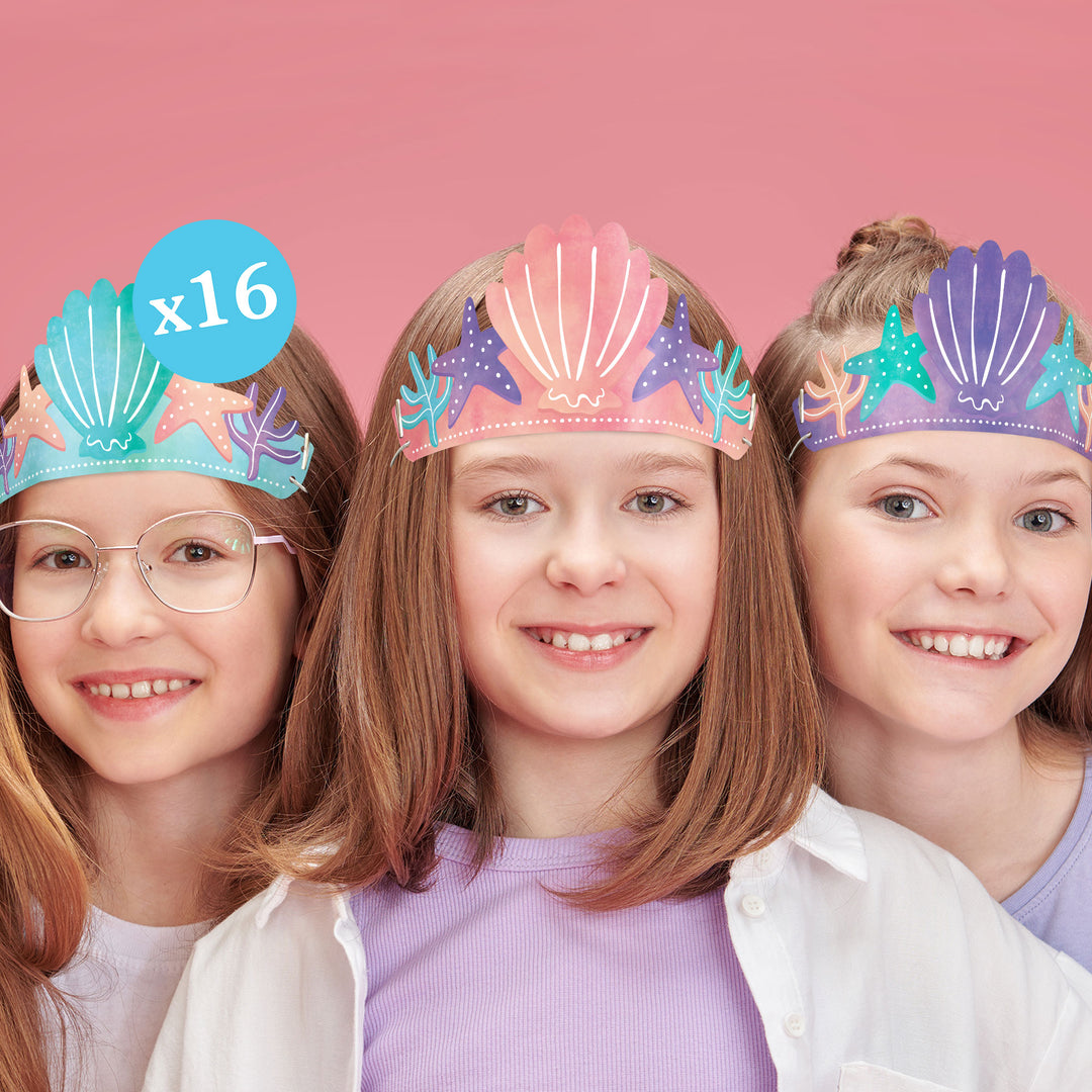 Mermaid Paper Crown Headbands - 16 Ct