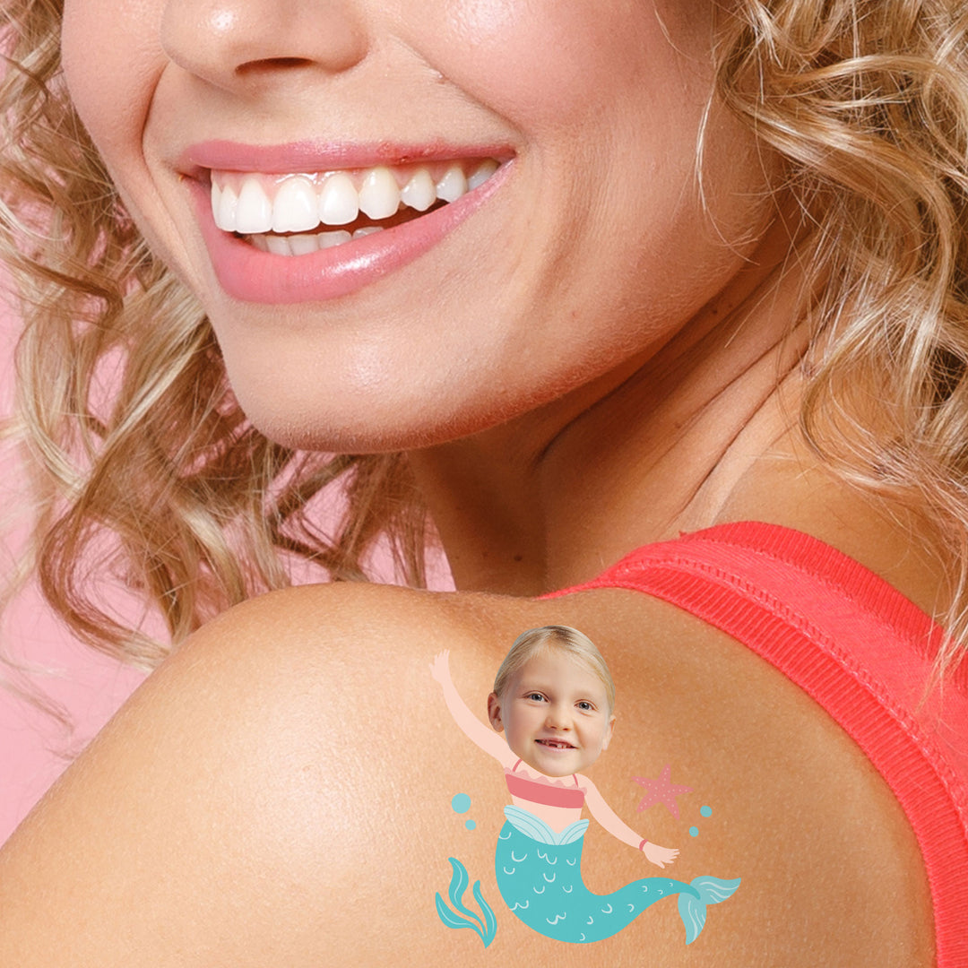 Custom Face Mermaid Temporary Tattoos - 12 Ct