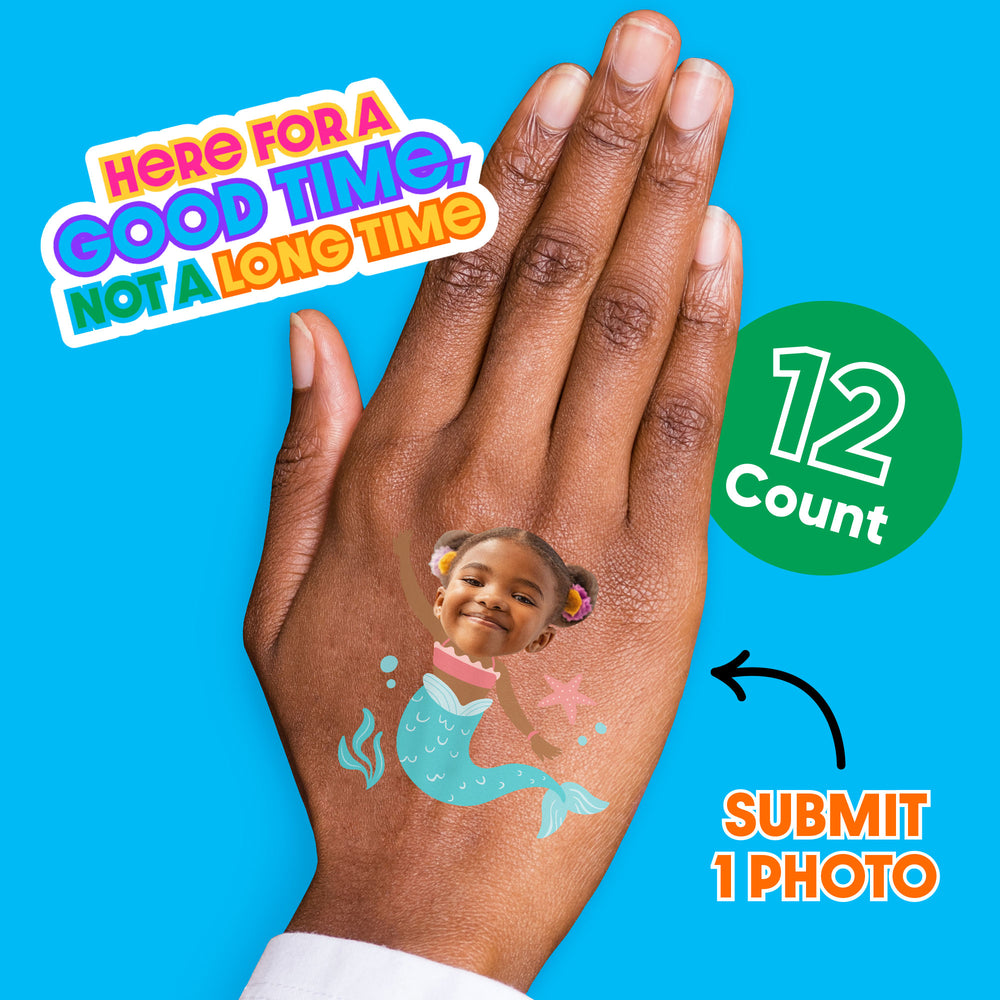 Custom Face Mermaid Temporary Tattoos - 12 Ct