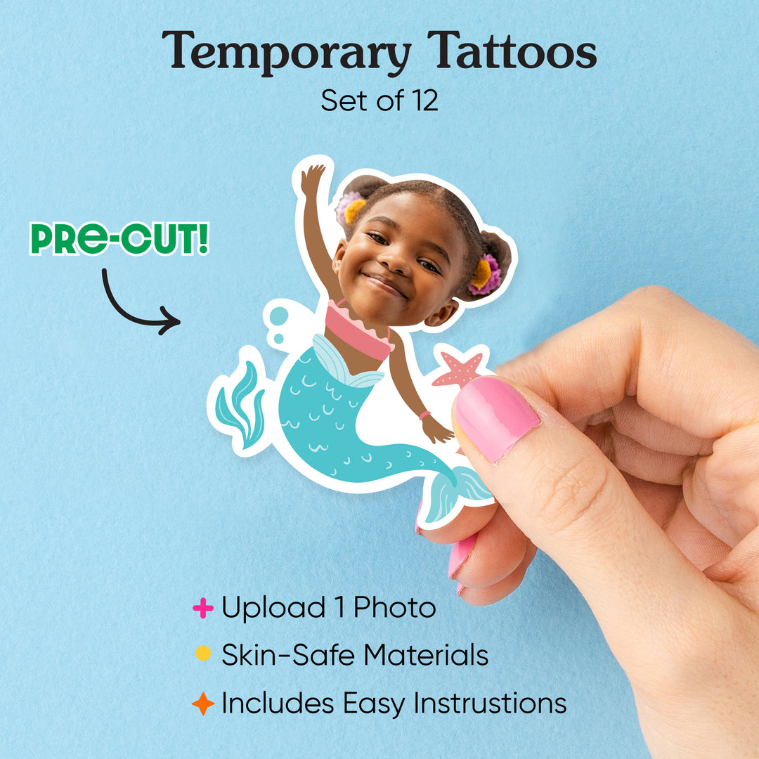 Custom Face Mermaid Temporary Tattoos - 12 Ct