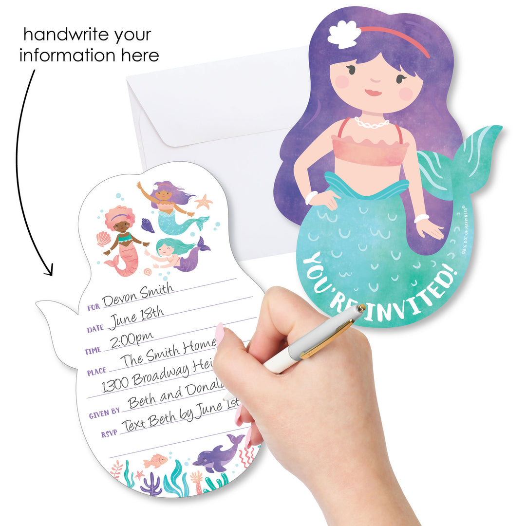 Mermaid Shaped Fill-In Invitations - 12 Ct