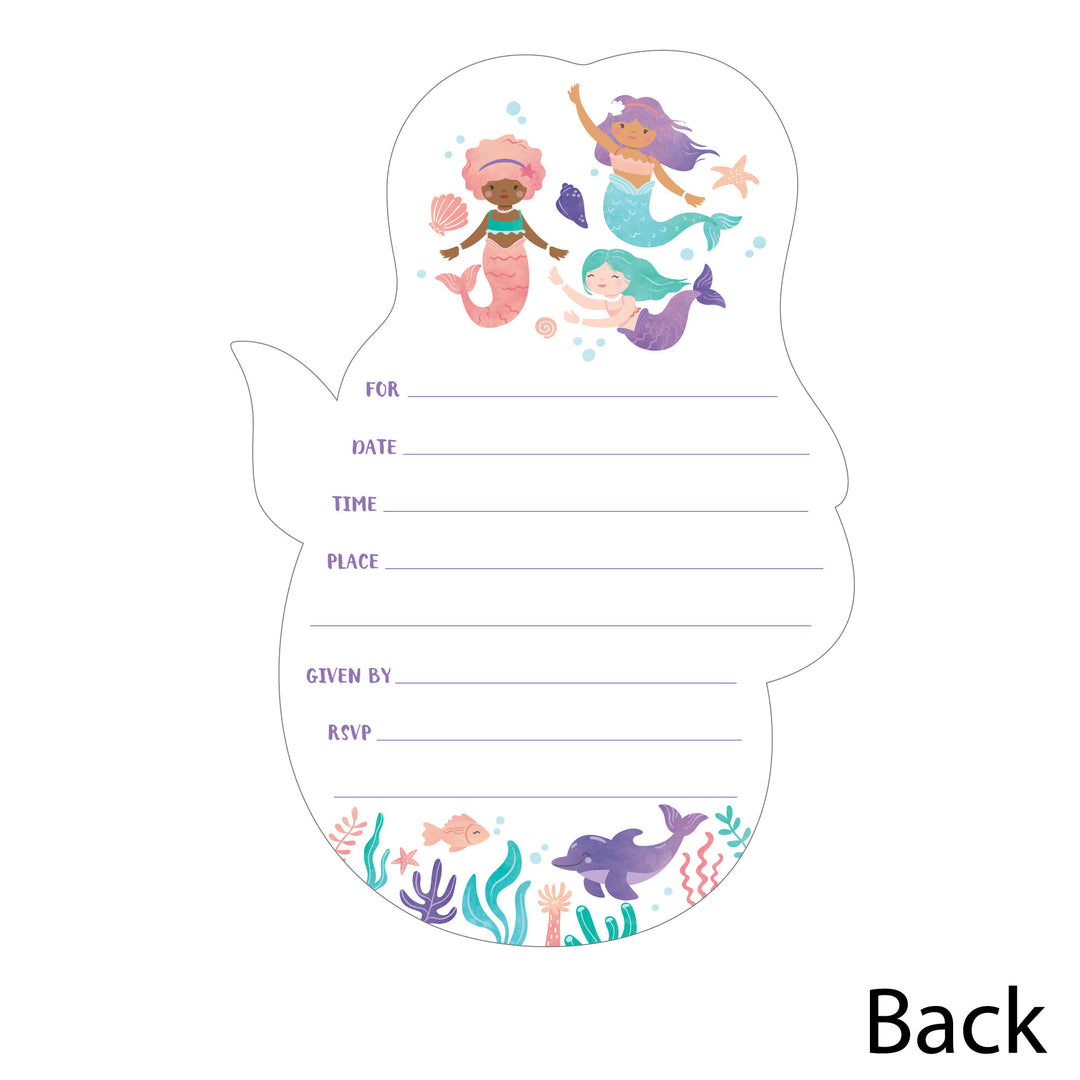 Mermaid Shaped Fill-In Invitations - 12 Ct