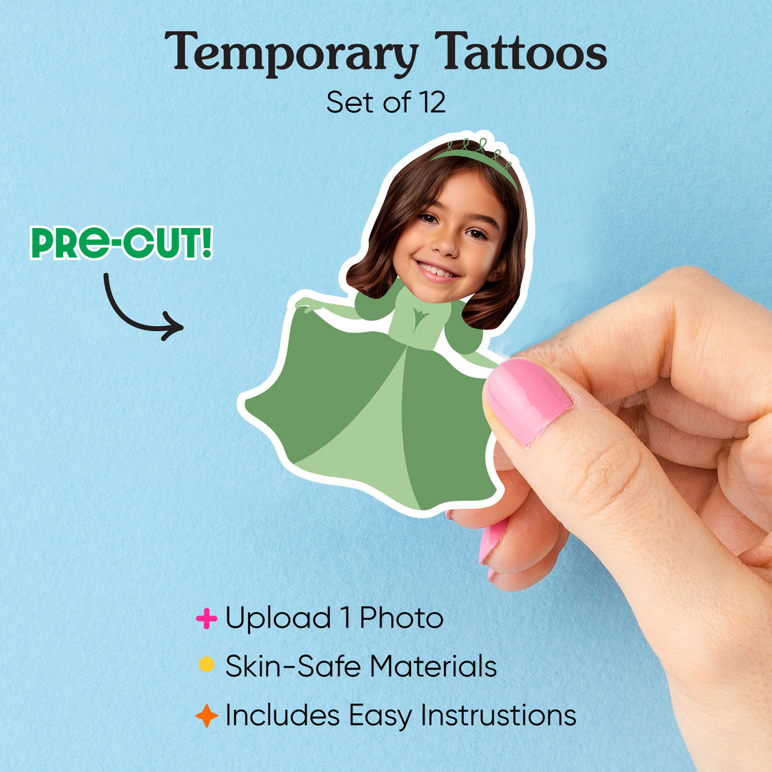 Custom Face Princess Temporary Tattoos - 12 Ct