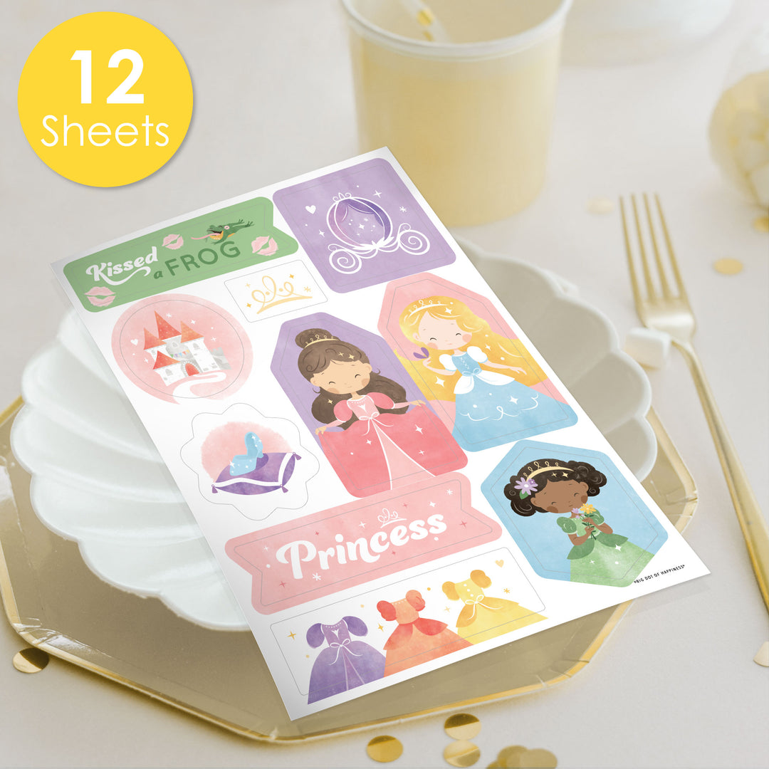 Princess Birthday Party Favor Stickers - 12 Sheets - 120 Stickers