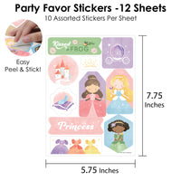Princess Birthday Party Favor Stickers - 12 Sheets - 120 Stickers