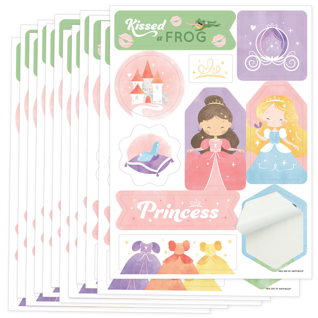 Princess Birthday Party Favor Stickers - 12 Sheets - 120 Stickers