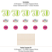 70th Birthday - Cheerful Happy Birthday - Colorful Seventieth Birthday Party Centerpiece Sticks - Table Toppers - Set of 15
