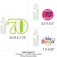 70th Birthday - Cheerful Happy Birthday - Colorful Seventieth Birthday Party Centerpiece Sticks - Table Toppers - Set of 15