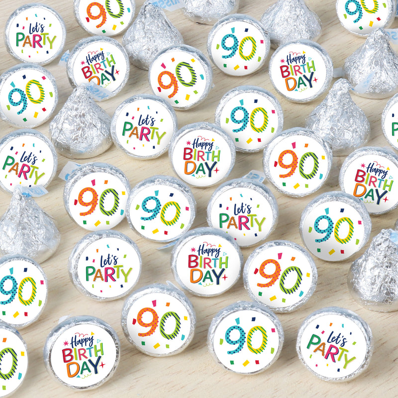 90th Birthday - Cheerful Happy Birthday - Colorful Ninetieth Birthday Party Small Round Candy Stickers - Party Favor Labels - 324 Count