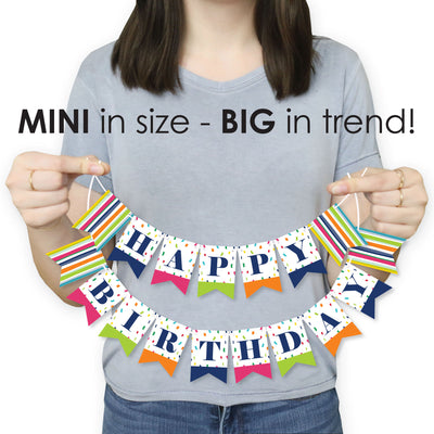 Cheerful Happy Birthday - Colorful Birthday Party Mini Pennant Banner - Happy Birthday