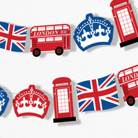 Cheerio London garland banner with British themed shapes