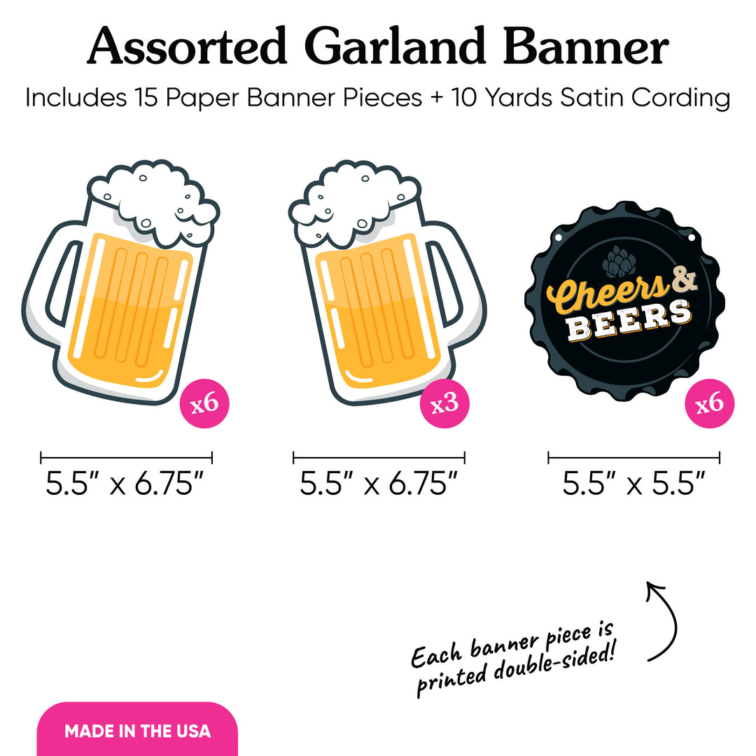 Cheers and Beers Garland Banner - 15 Pc