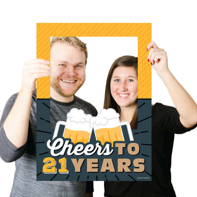 Cheers and Beers to 21 Years - 21st Birthday Party Selfie Photo Booth Picture Frame and Props - Printed on Sturdy Material