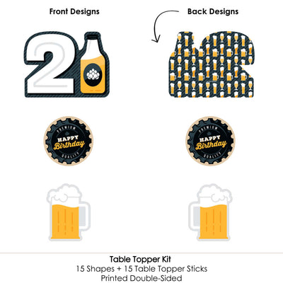 Cheers and Beers to 21 Years - 21st Birthday Party Centerpiece Sticks - Table Toppers - Set of 15