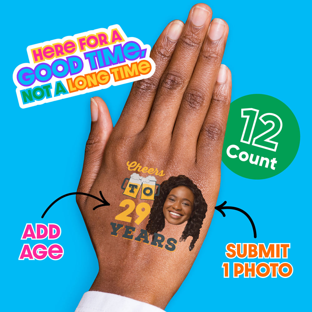 Custom Cheers and Beers Temporary Tattoos - 12 Ct