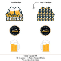 Cheers and Beers Happy Birthday - Birthday Party Centerpiece Sticks - Table Toppers - Set of 15