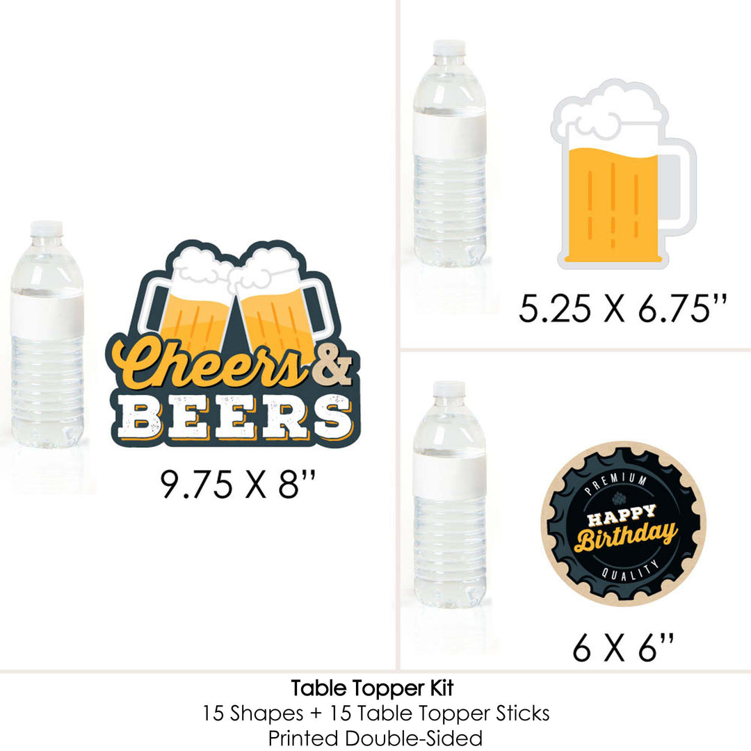 Cheers and Beers Happy Birthday - Birthday Party Centerpiece Sticks - Table Toppers - Set of 15