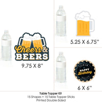 Cheers and Beers Happy Birthday - Birthday Party Centerpiece Sticks - Table Toppers - Set of 15