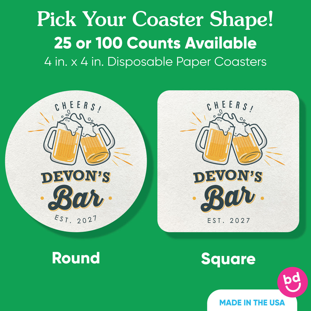 Custom Text Coasters - Beer Bar