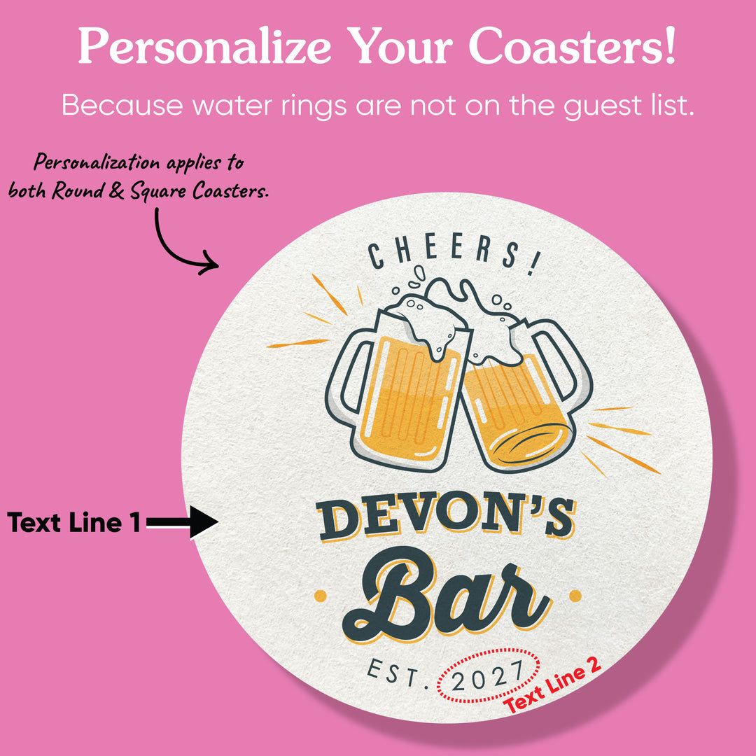 Custom Text Coasters - Beer Bar