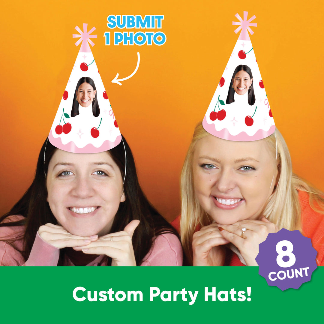 Custom Face Cherry Cone Hats - 8 Ct