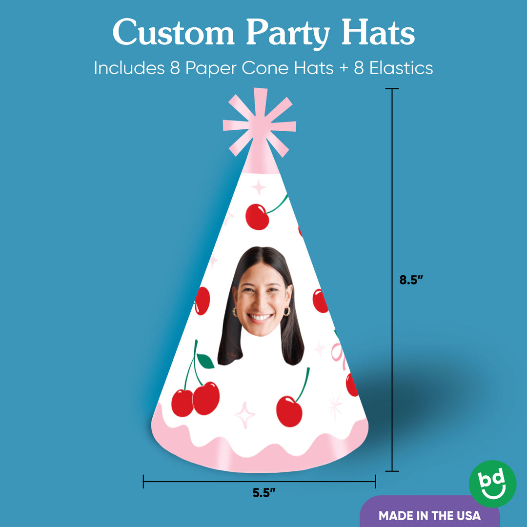 Custom Face Cherry Cone Hats - 8 Ct