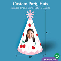 Custom Face Cherry Cone Hats - 8 Ct